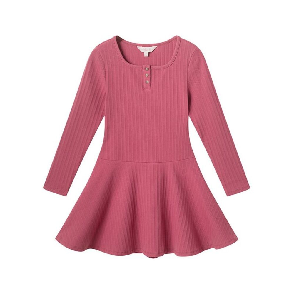 Andy & Evan Girls  Rib Knit Henley Dress, Red